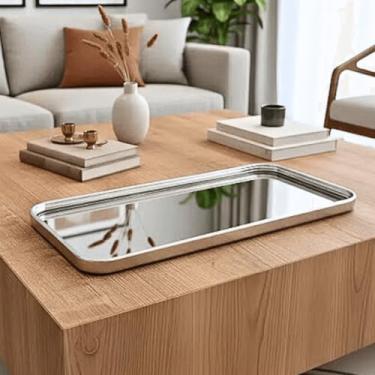 Imagem de Bandeja Espelhada Dourada Preta Prata 35m Servir Decoração (Bandeja Prata)