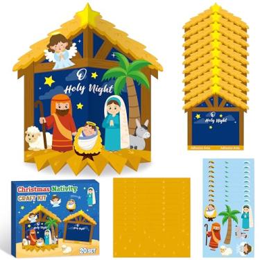 Imagem de WATINC Kit de artesanato estável para cena de Natal – 20 peças faça seu próprio presépio de Natal em 3D, decoração de papel de mesa, projeto de arte religiosa de fé DIY para atividades escolares