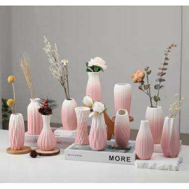 Imagem de BEAHOT Conjunto de 12 vasos de cerâmica – vasos pequenos rosa e branco gradiente para centros de mesa – Mini frascos brancos elegantes para casamentos, decoração de casa e exibição de mesa – perfeitos