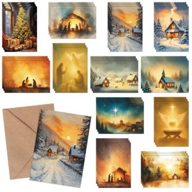Imagem de Tenceur Conjunto de 36 cartões religiosos de Natal com envelopes Kraft Presépio Cartões de felicitações cristãos a granel 12,7 x 17,8 cm Versículos da Bíblia Presente das Escrituras para o Natal
