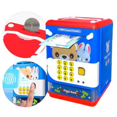 Imagem de Cofrinho Digital Infantil, Cofre com Senha, Slots para Moedas e Notas, Impressão Digital, Luzes Indicadoras, Lousa Mágica de Cortesia