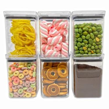 Imagem de Kit Potes Herméticos Porta Mantimentos Acrílico Empilháveis Quadrado Resistente Cozinha Dispensa(Kit 6 Potes 1L)