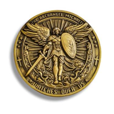 Imagem de Christian Inspirational Gifts The Archangel Michael Watches Over Us Challenge Coin with Psalm 91:10-11 Bible Verse, Religious Gifts for Protection & Faith– Zinc Alloy Prayer Coin (2pcs Gold)