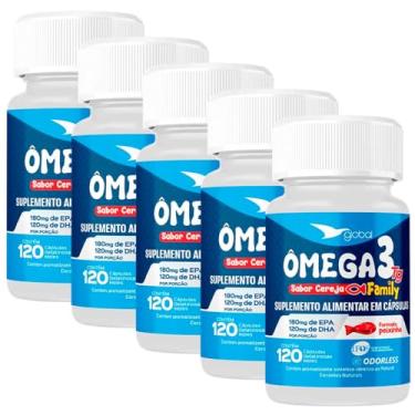 Imagem de Kit 5 Ômega 3 Peixinho 18 EPA 12 DHA Family Global Suplementos 120 Cápsulas