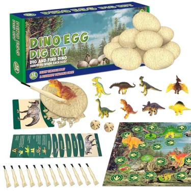 Imagem de 12 PCS Dinosaur Eggs Dig Kit, Dino Eggs Excavation Dig Kit with Play Mat Educational Learning Cards for Easter Eggs Science Activities Birthday Party