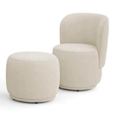 Imagem de Poltrona Decorativa Com Puff Orgânico Molly Bouclê Bege - Desk Design