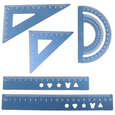 Imagem de Zorveiio Conjunto de geometria de metal de 5 peças, kit de desenho de régua de alumínio transferidor e réguas triangulares de precisão para engenheiros, estudantes, ferramentas de medição matemática