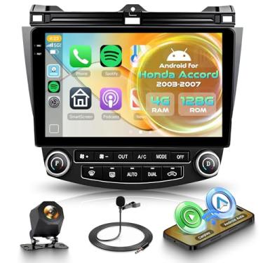 Imagem de Orderich Rádio veicular Android 4G + 128G para Honda Accord 2003-2007 com CarPlay sem fio Android Auto, tela sensível ao toque de 10 polegadas, conexão de espelho estéreo para carro, navegação GPS