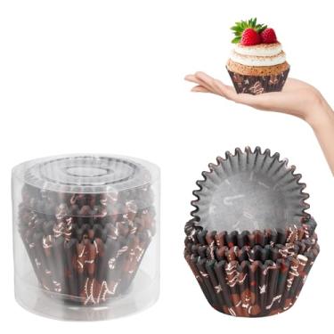 Imagem de Kiopdse Forros de cupcake de Natal, suprimentos de panificação, decorações de bolo, mini formas de muffin de doces para Natal, itens essenciais, pão de gengibre, homem, envoltórios de cupcake, 100