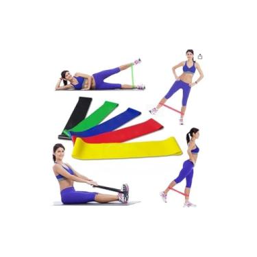 Imagem de Faixas Elásticas para Treino, Kit com 5 Unidades, Látex, 30cm x 5cm, Resistência Variada, para Musculação e Fisioterapia