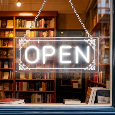 Imagem de Sinais abertos para empresas, luz aberta neon LED iluminada para porta de janela de negócios pendurar na parede, café, lanchonete, restaurante, barbearia, loja, loja, alimentação USB e regulagem