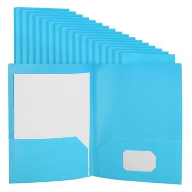 Imagem de PATIKIL Pastas de plástico azul com bolsos, pacote com 24 pastas de plástico com dois bolsos, tamanho carta resistente para porta-cartões de visita de escritório, 23,5 x 29 cm