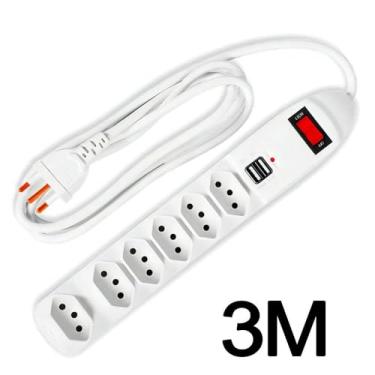 Imagem de Filtro de Linha com 6 Tomadas, Extensão 3 Metros, USB, Bivolt, Modelo SL7609