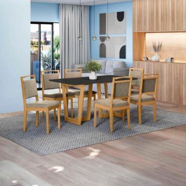 Imagem de Conjunto Sala De Jantar Lina Em Madeira Maciça 6 Cadeiras Boucle Bege 