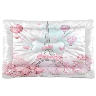 Imagem de Wassud Tapete de Natal lavável para animais de estimação para cães e gatos, camas românticas para cães da Torre Eiffel, almofada de viagem antiderrapante, almofada de canil para ambientes internos e