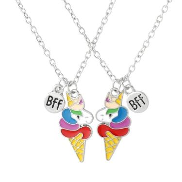 Imagem de RTY Colar BFF para 2 colares engraçados com pingente de unicórnio de sorvete para melhores irmãs, joias de amizade esmaltadas coloridas para melhores amigas, one size, Zinco, Sem Pedra Preciosa