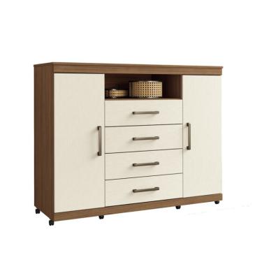 Imagem de Cômoda Master com Rodízios 2 Portas 4 Gavetas Jatobá e Areia