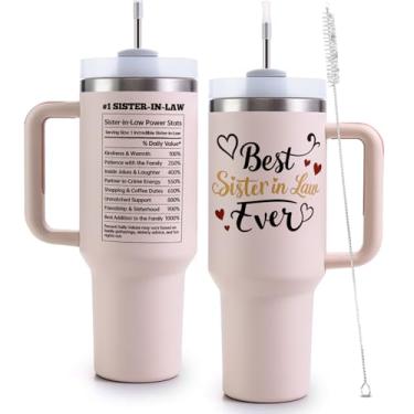 Imagem de VoziSpace Best Sister-in-Law Tumbler Presentes de aniversário para mulheres, Dia das Mães copo de viagem isolado de aço inoxidável com tampa, presente engraçado para cunhada