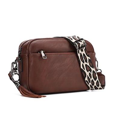 Imagem de KL928 Bolsa tiracolo pequena para mulheres, bolsa de celular de couro sintético macio, alça ajustável, bolsa carteira de ombro, Castanho, Tendência