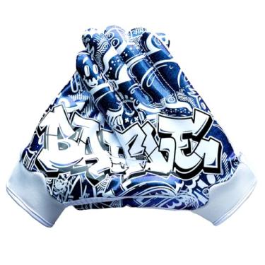 Imagem de Battle Luvas de futebol esportivas Graffiti Doom Wide Receiver Luvas de futebol ultra adesivas para adultos e jovens - adulto grande, branca/azul