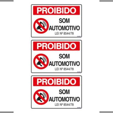 Imagem de Combo 3 Placas De Sinalização Proibido Som Automotivo 30x20 Ekomunike 