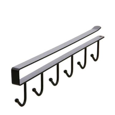 Imagem de Prateleira de armazenamento com 6 ganchos, armário de metal, sob prateleiras, canecas, cabide para copos, banheiro, cozinha, organizador de pendurar suporte, preto, 01