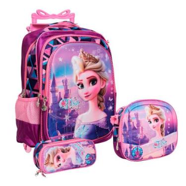 Imagem de Kit Mochila Infantil Feminina De Rodinhas Reforçada Creche - Plike