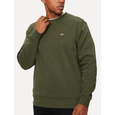 Imagem de Moletom Tommy Jeans Masculino Fleece Flag Crewneck Verde Militar-Masculino