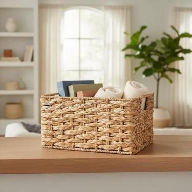 Imagem de Cesto Organizador Decorativo Caixa Organizadora Palha Brinquedos Roupa