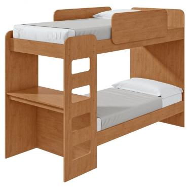 Imagem de Beliche Solteiro Cantos Arredondados Com Led Olga Amendoa Clean.