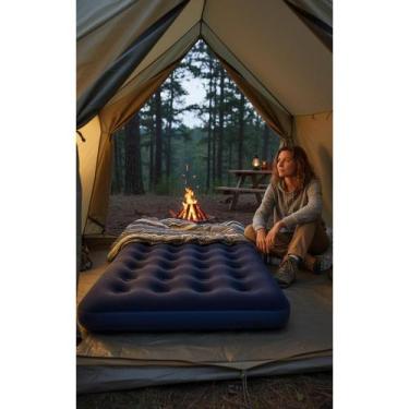 Imagem de Colchão Inflável Casal Conforto 300kg Praia Camping Azul - Congratulat