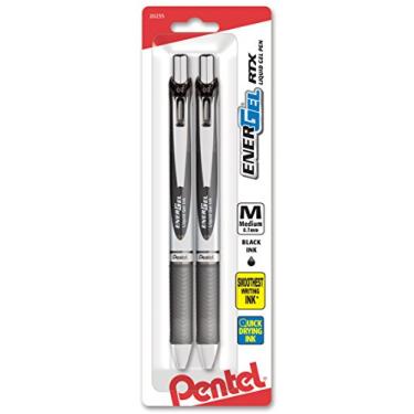 Imagem de Pentel Caneta de gel líquido retrátil RTX da EnerGel Deluxe, 0,7 mm, ponta de metal, tinta preta, pacote com 2 (BL77BP2A)