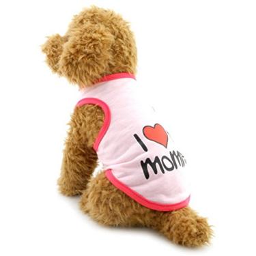 Imagem de Zunea Camiseta regata I Love My Mommy para cachorro pequeno camiseta areia praia algodão filhote gato cachorro yorkshire chihuahua roupas rosa G