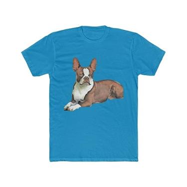 Imagem de Camiseta masculina Boston Terrier 'Seely' de algodão, Turquesa lisa, M