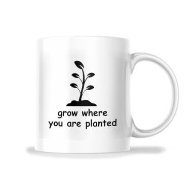 Imagem de Caneca Grow Where You Are Planted - Caneca de presente com citação inspiradora fofa - Caneca de 325 ml Ótimo presente para férias, aniversário, Natal - Caneca de sublimação de tinta cerâmica premium -