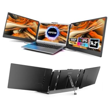 Imagem de KEFEYA Extensor de tela de laptop, monitor triplo portátil de 14,3 polegadas para laptop com tela IPS Full HD, monitor estendido para laptop compatível com Mac, Windows, Chrome, serve para laptops de