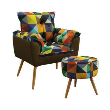 Imagem de Kit Poltrona Almofadada Decorativa Beta Puff Solar F-015 N-028 Sued Es