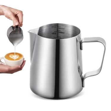 Imagem de Neretva Jarro para espumar leite de 590 ml, copo de garrafa a vapor de aço inoxidável, jarra a vapor latte art, acessórios para máquina de café expresso, ferramenta de barista (600 ml)