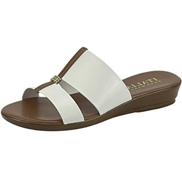 Imagem de ITALIAN Shoemakers Sandália feminina Sofy Wedge confortável, casual, bico aberto – Feito na Itália, salto de 3,8 cm, Branco, 39