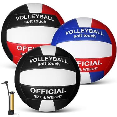 Imagem de Honoson 3 peças de bolas de vôlei, tamanho oficial, 5, à prova d'água, voleibol macio com bomba para crianças, jovens, adultos, ambientes internos, externos, vôlei, praia, vôlei, para uso interno e externo, praia, academia, jogo (cor fresca)