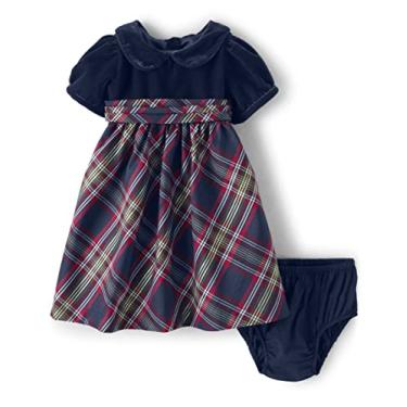 Imagem de Gymboree Vestidos elegantes de manga curta para ocasiões especiais com capa de fralda para bebês meninas, Xadrez maré, 6-9 Meses