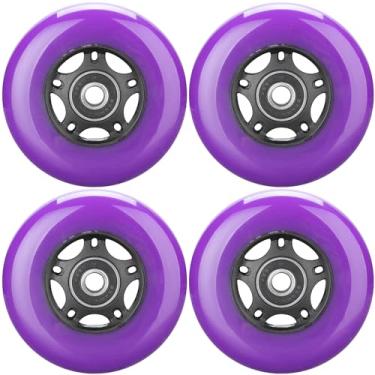 Imagem de WHEELCOME Rodas de skate em linha com rolamentos ABEC-9 e espaçadores flutuantes para patins de hóquei em patins, 85A interno e externo, 64 mm/70 mm/72 mm/76 mm/80 mm de diâmetro, pacote com 4 (roxo,