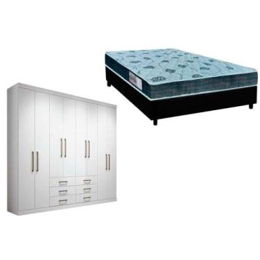 Imagem de Cama Box Casal + Colchão D45 Cecina + Guarda Roupa Master 8.6 Branco -