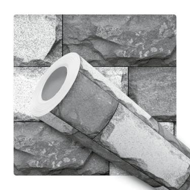 Imagem de Papel de Parede Adesivo Tijolinho Tijolos Cinza Mesclado Pedra Lajota 