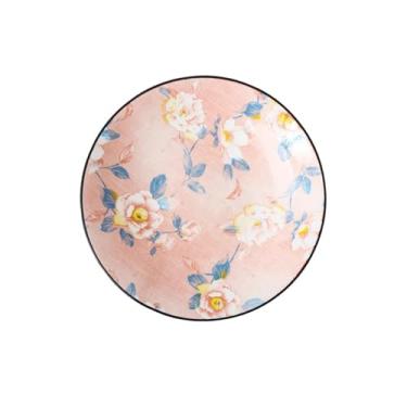 Imagem de Prato de refeição doméstico de cerâmica de camélia estilo chinês, prato de sopa, tigela de sopa, tigela de arroz, conjunto de utensílios de mesa - prato raso de 20 cm