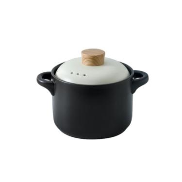 Imagem de Conjunto de panela japonesa simples e criativa, panela de barro resistente ao calor para casa, panela listrada profunda e leve - caixa de 3500 ml com tampa amarela leite