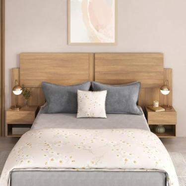 Imagem de Cabeceira Casal/queen com 2 Mesas de Cabeceira 232cm Multimóveis Mp4317 Madeirado