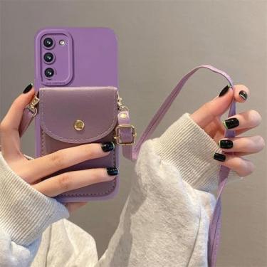 Imagem de HPQWN Para S24 Ultra Crossbody Slot para cartão Bolsa Suporte Case Cord Silicone Capa (Para S24 Ultra/KBGS Grass roxo)