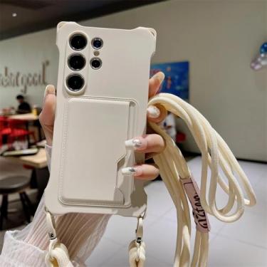 Imagem de HPQWN Para Samsung A54 5G Luxury Crossbody Lanyard Strap Silicone Card Holder Case Wallet Cover (Para Samsung A54 5G/Branco)