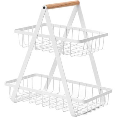 Imagem de Fruteira de Mesa 2 Andares Compacta Aramado Multiuso Metal Branca Pequena - 22X14.5X24cm